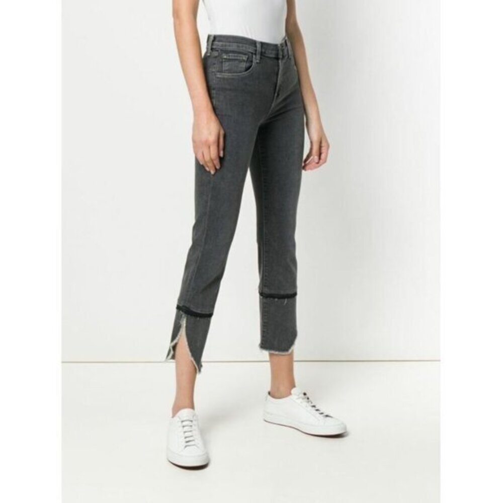 J Brand Ruby High Rise Asymmetrical Fray Jeans Crop Straight Leg SZ 29 NWT
